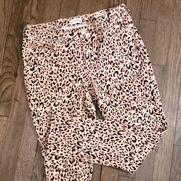 💥WONDERLY leopard skinny jeans mid rise ankle length sz 6 - Picture 1 of 6